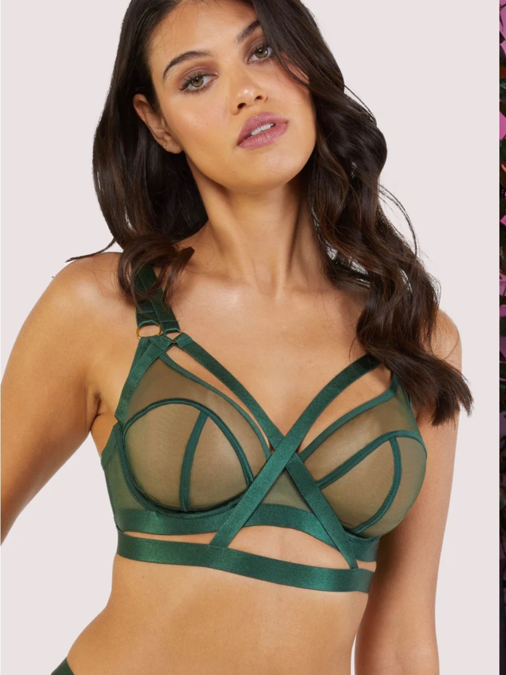 NWT Green Strappy Bettie Page bra, size 36D